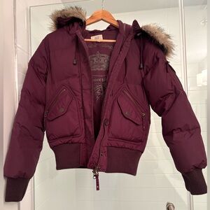 Jacob Plum Puffer Jacket with Fur Hood